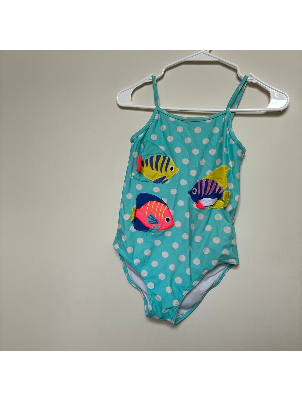 Gymboree Girls Size 10 One Piece Swimsuit 3D Fish Polka Dot Aqua Bathing Suit